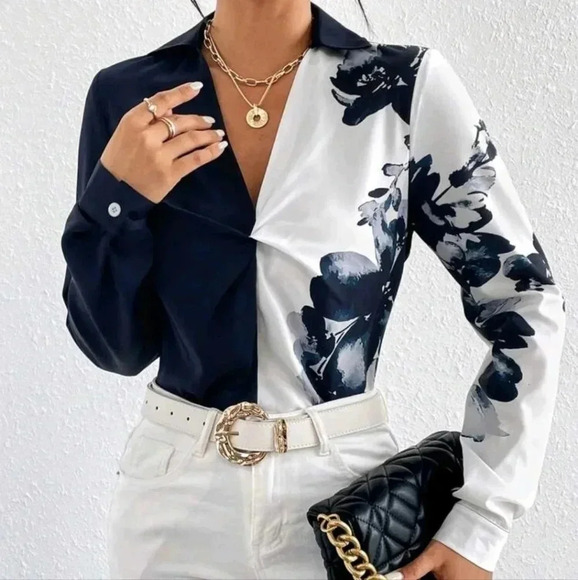 Floral Print Twist Front Shirt - Picture 1 of 6